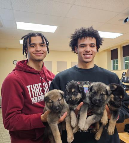 Students and puppies