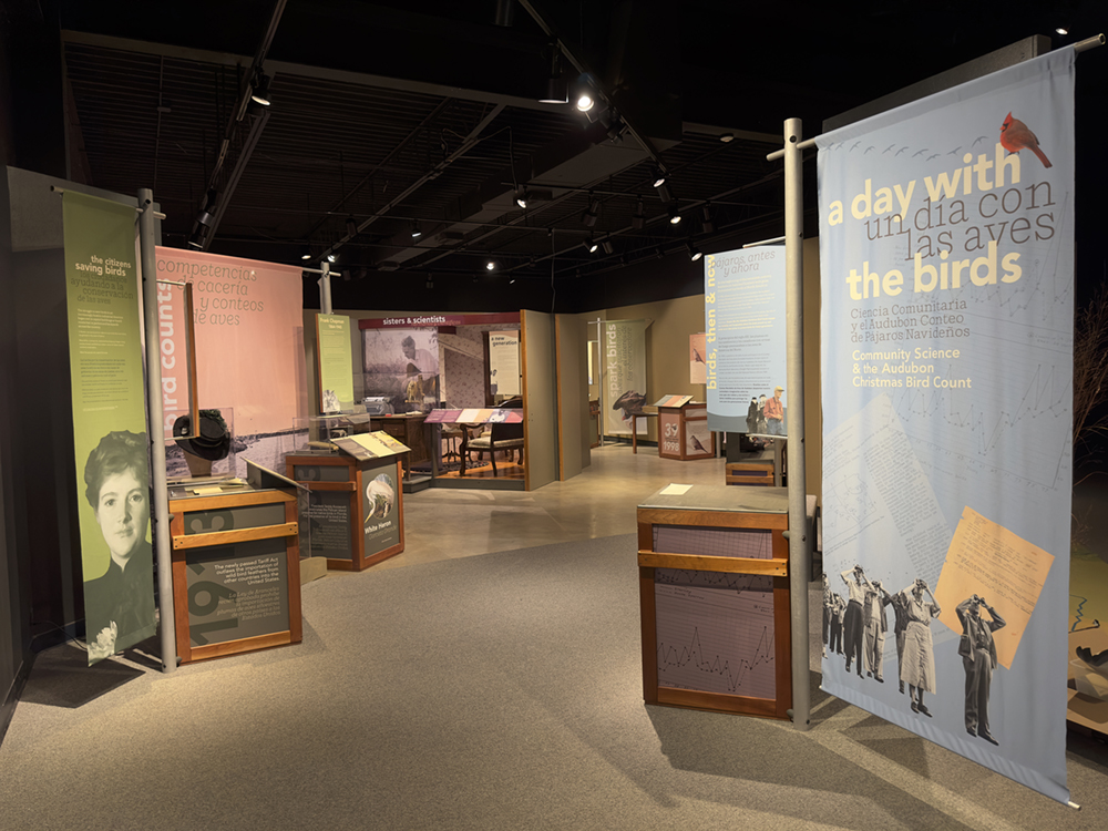 A view of the entrance to "A Day with the Birds," in Kauffman Museum